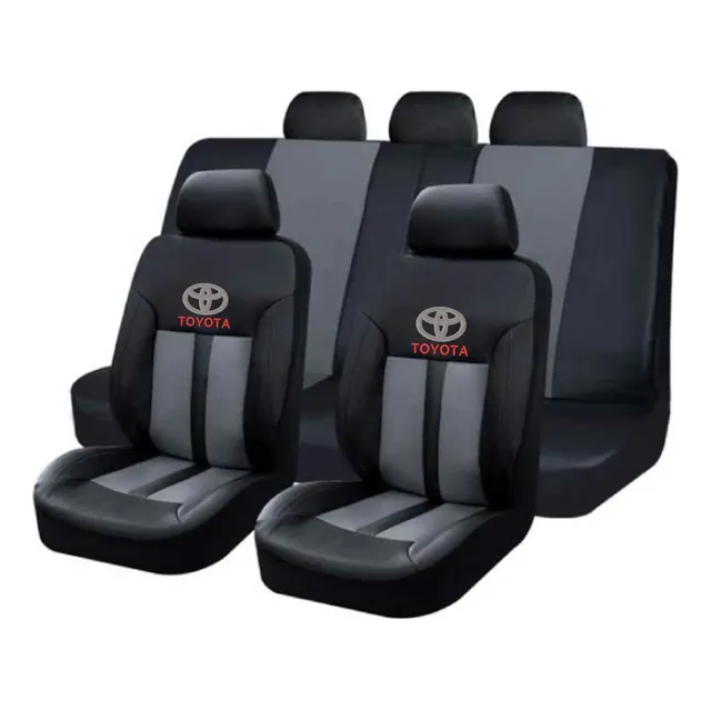 Cubreasiento Funda Ecocuero Negro Gris Toyota Logo Bordado