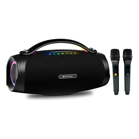Caixa De Som Bluetooth 300w Potete Karaoke 2 Microfone Alta Preto 127/220v