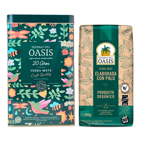 Combo Lata Yerbero + Yerba Mate Organica Oasis X500g