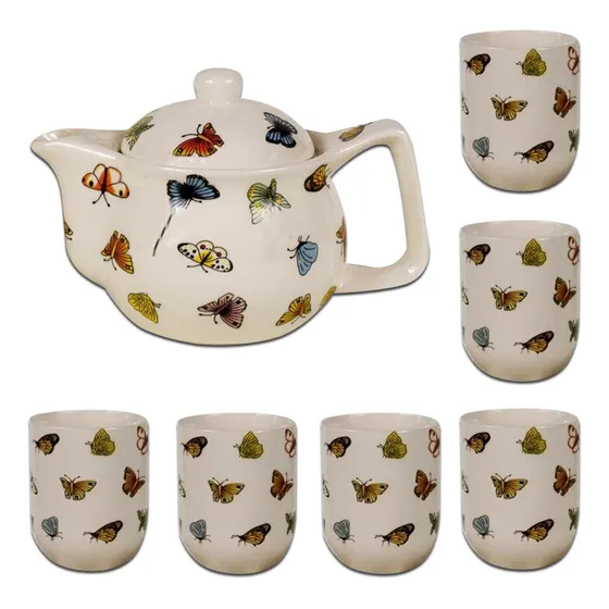 Juego Té  Porcelana Vintage Tetera Mas Tazas Pettish Online