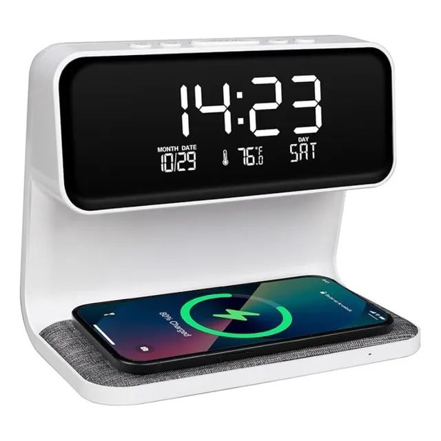 Reloj 3 En 1 Digital  Luz Led Base De Carga Inalámbrica