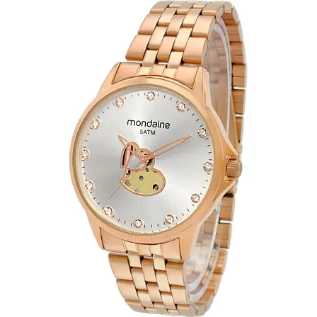 Relógio Mondaine De Pulso Feminino Coração Rose Gold Elegante Clássico A Prova D'água