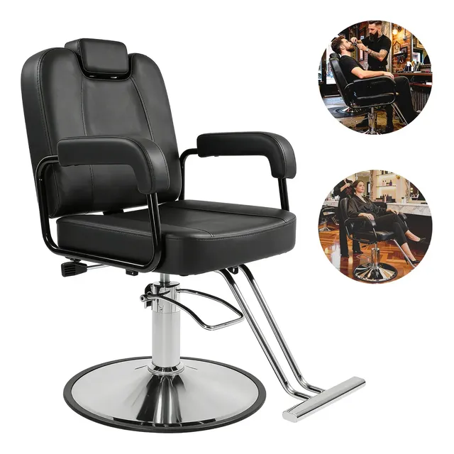 Silla Reclinable Barbero Altura Ajustable Estética, Barbería Color Negro Redonda