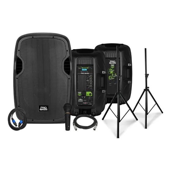 Kit Caixas Com Tripé E Microfone Pro Bass Power Stage 215