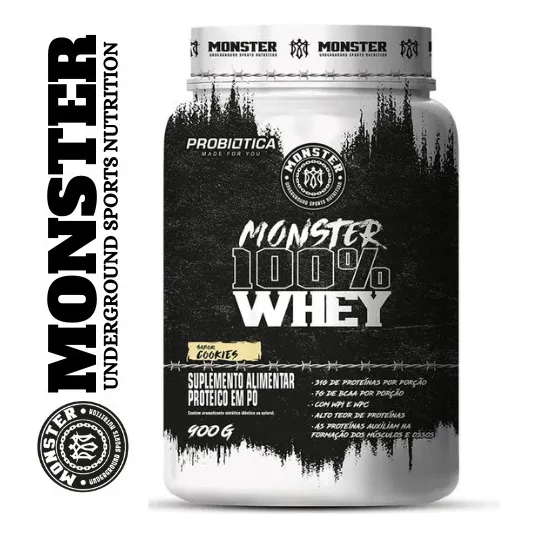 Whey 100% Monster Probiótica 900g (wpi + Wpc) - Sabor Cookies