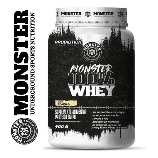 Whey 100% Monster Probiótica 900g (wpi + Wpc) - Sabor Cookies Whey 100% Monster Probiótica 900g (wpi + Wpc) - Sabor Cookies