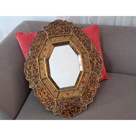 Espejo Veneciano Octogonal Deco Antigua Gran Tamaño Dorado Oscuro
