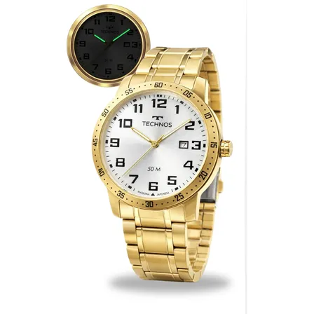 Relógio Technos Masculino Dourado Original Prova D'água Dourado Branco