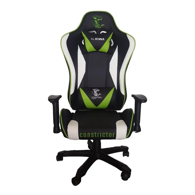 Silla de escritorio Constrictor Placata SIC-1001 gamer ergonómica negra, blanco y verde con tapizado de cuero sintético