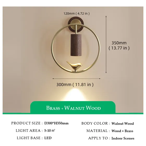 Lámpara  Pared Madera Nogal Led 3000k 25w