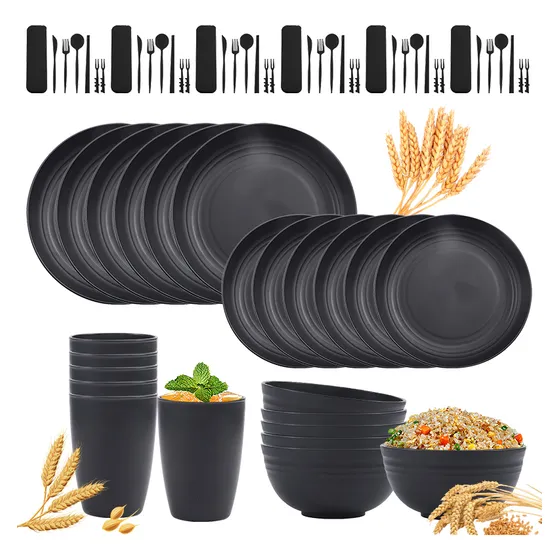 66pcs Vajilla Juego Cocina Paja Trigo Plato Tazas Kit Vajilla Para 6 Personas Younic