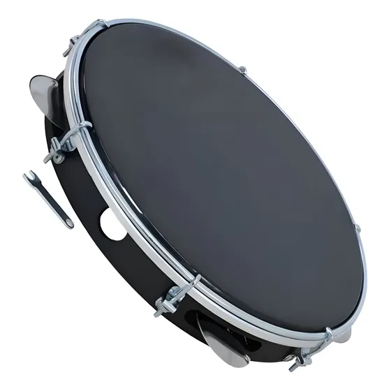 Pandeiro Profissional Abs Preto 10 Polegadas Pele Preta Marca Zaidan's Samba Pagode Percussão Instrumentos Musical