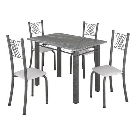 Conjunto Mesa Yescasa com Tampo de Granito e 4 Cadeiras de Aço
