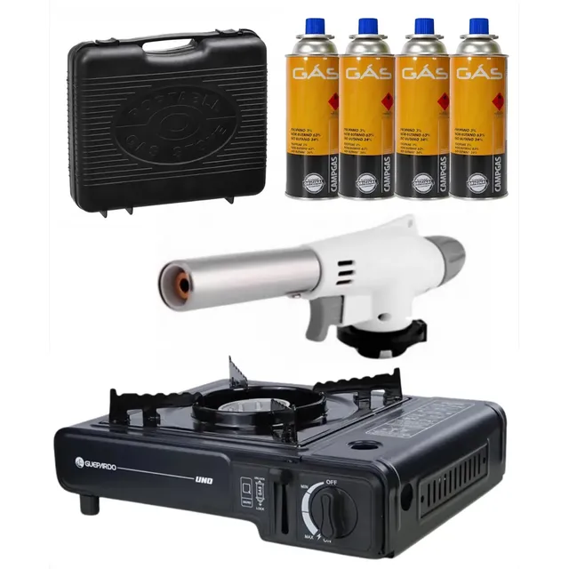 Kit Fogareiro Fogão Portátil Camping Pesca + Acessórios Bestfer Preto