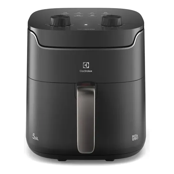 Air fryer Fritadeira Elétrica Electrolux sem oleo Rita Lobo 5,6L 8 receitas pré-sugeridas timer 60 minutos desligamento automático cesto removivel dupla camada antiaderente 1400W EAF40 Cinza