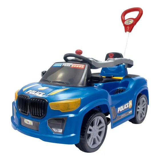 Carro infantil de passeio com empurrador e pedal police Maral BM CAR POLICE cor azul