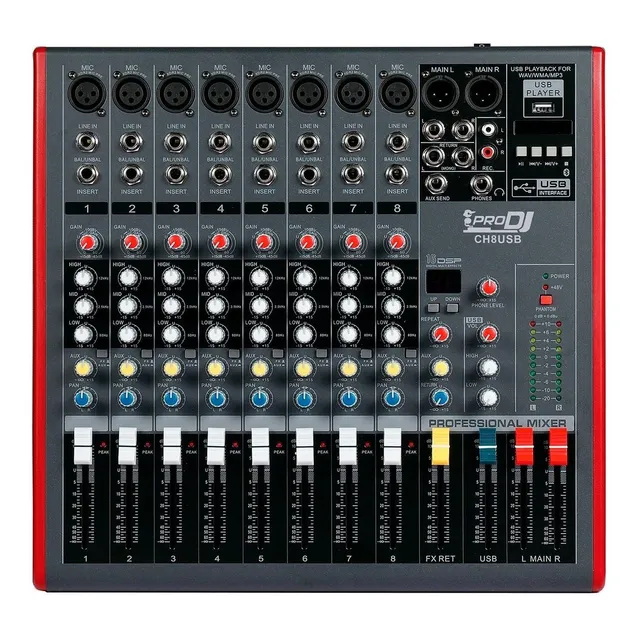 Consola Mezclador Pasiva Pro Dj Ch8, Bluetooth, Mp3, Usb