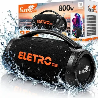Caixa De Som Bluetooth 800w Rgb Tws Boombox Eletromex 1127 Preto