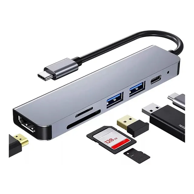 Adaptador Multi Puerto 6 En 1 Solución Completa Para Conectar Tu Laptop A Hdmi, Usb, Tarjetas Sd, Y Más Alta Calidad Everest