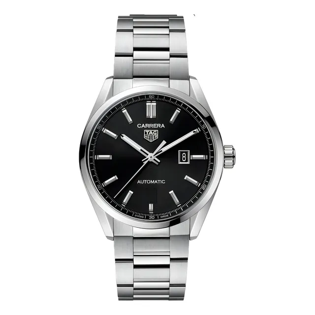 Reloj pulsera TAG Heuer Wbn2112.ba0639 con correa de acero inoxidable color plateado - fondo negro