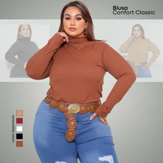 Blusa Feminina Manga Longa Plus Size Gola Alta Cacharrel Blusa Feminina Manga Longa Plus Size Gola Alta Cacharrel