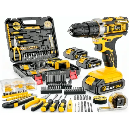 Parafusadeira Furadeira De Impacto The Black Tools Tbkit18 Com Maleta Amarelo E Preto 127/220v 60 Hz