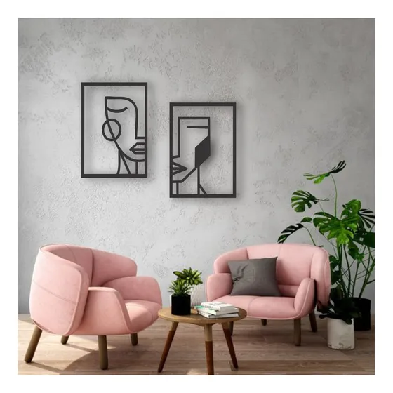 Cuadro Artesanal Rostro Mujer Geométrico Calado En Mdf 67x50
