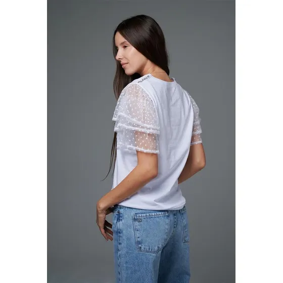 Remera Premium Manga Volado Tull Con Apliques Gu6315 Arizona