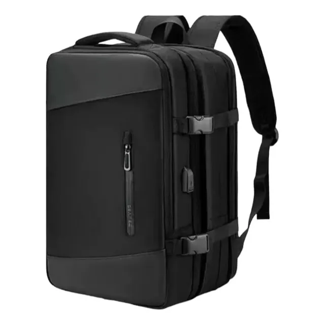 Mochila Expandible Viaje Multiuso Impermeable Cabina Avion Color Negro Diseño De La Tela Liso