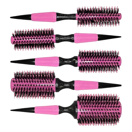 Kit 5 Escovas Profissionais Cabelo Cerdas Javali - Rosas Cor Amarelo
