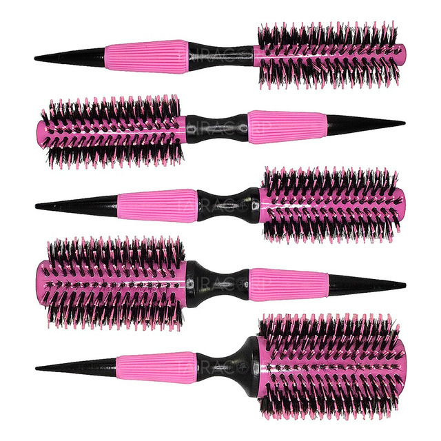 Kit 5 Escovas Profissionais Cabelo Cerdas Javali - Rosas Cor Amarelo Kit 5 Escovas Profissionais Cabelo Cerdas Javali - Rosas Cor Amarelo