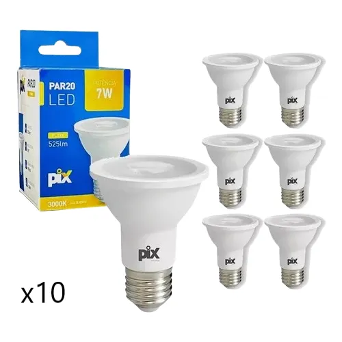 Lâmpada led Pix PAR20 cor branco-quente 7W 127/220V 3000K 525lm com 10 unidades