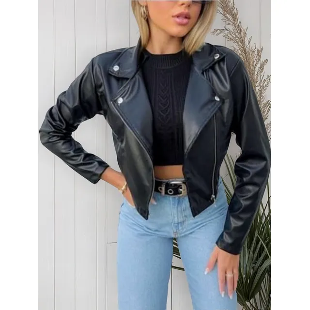 Jaqueta Feminina Courino Brilhoso Fechamento Zíper Estiloso
