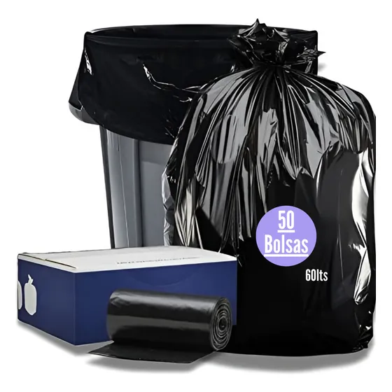 Bolsa Plastica Basura Para Papelera 60 Lts Pack 50 Und
