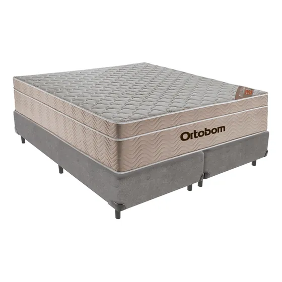 Cama Box Queen Cinza E Colchão Airtech M. Ensacadas Ortobom
