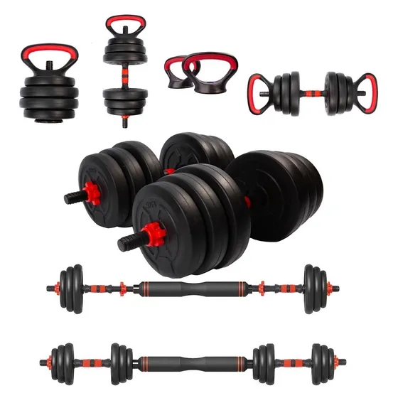 Halter Anilha Barra Kettlebell Kit Pesos Musculação 6 Em 1 - 40kg Yangfit