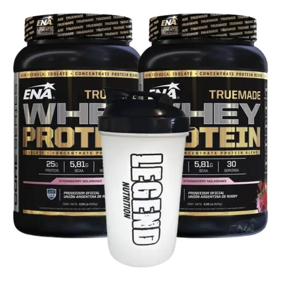Suplemento En Polvo Proteína Ena Sport True Made 2lb Strawberry Milkshake + Vaso Shaker Legend 600ml