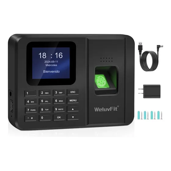 Reloj Checador Huella Digital Biometrico Portatil Weluvfit con Pantalla Tft en Color de 2,4 Exportar/cargar Datos a Través de Una Unidad Flash Usb Capacidad Para 1000 Huellas Dactilares