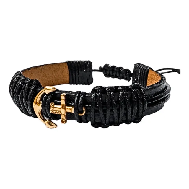 Pulsera De Cuero Para Caballero Con Dije De Ancla