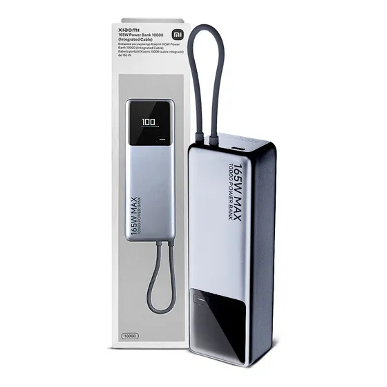 Power Bank Xiaomi Tipo C 10000 Mah 165w Cable Integrado Slim Plateado