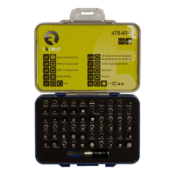 Kit Juego De Puntas 1/4'' Irimo 61 Piezas Hexagonales