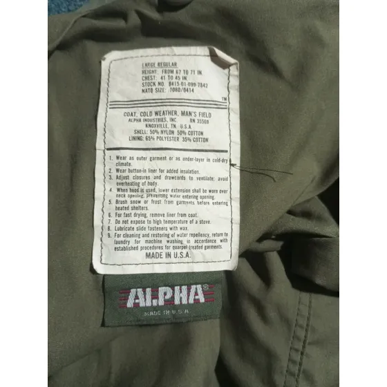 Campera Militar M65 Alpha Industries Talle L Sin Chaleco !!.