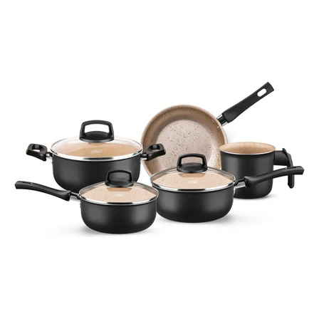 Batería Cocina Olla Cacerola Aluminio Safira Preto 5p Mta Batería Cocina Olla Cacerola Aluminio Safira Preto 5p Mta