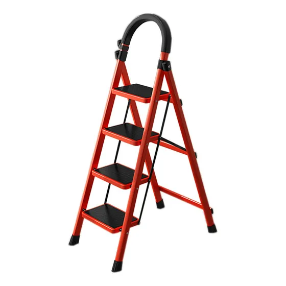 Escalera De Acero Tubular Tipo Tijera Plegable 4 Escalones Color Rojo