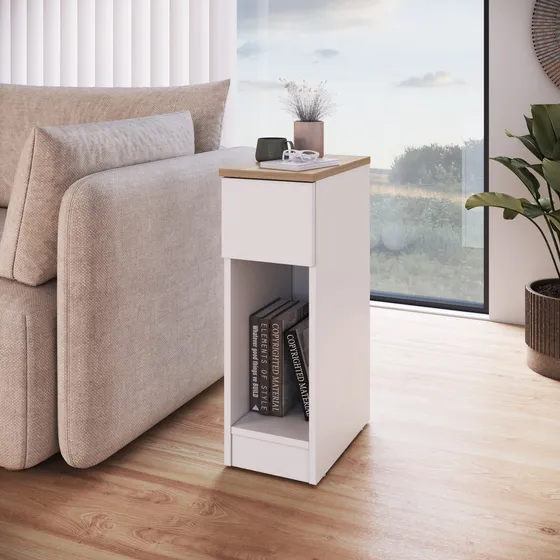 Mesa Lateral De Arrime Auxiliar C/ Cajon - Homeshop Color Blanco Con Miel