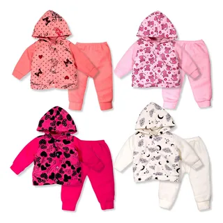 Kit 4 Conjunto Inverno Infantil Soft Roupa De Frio Menina Kit 4 Conjunto Inverno Infantil Soft Roupa De Frio Menina