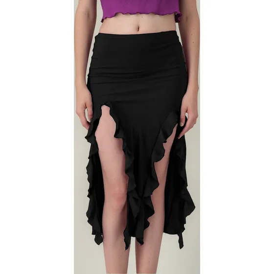 Falda Larga Aberturas Y Volados Y2k Aesthetic