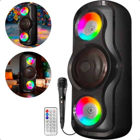 Caixa Som Bluetooth 600w Estéreo Potente Controle Microfone