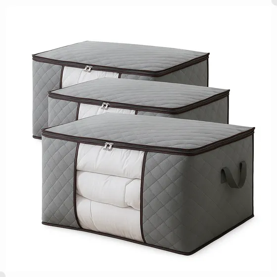 Kit 3 Organizador Edredom Roupas Cobertor Saco Tecido Ziper