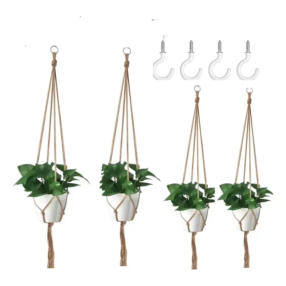 Juego De Macetas De Flores Para Colgar Cuerda Y Gancho 4 Pcs